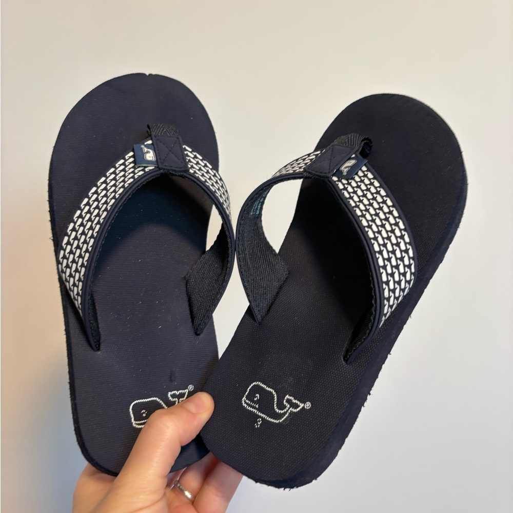 Navy Vineyard Vine Flip Flops with Whale Logo
